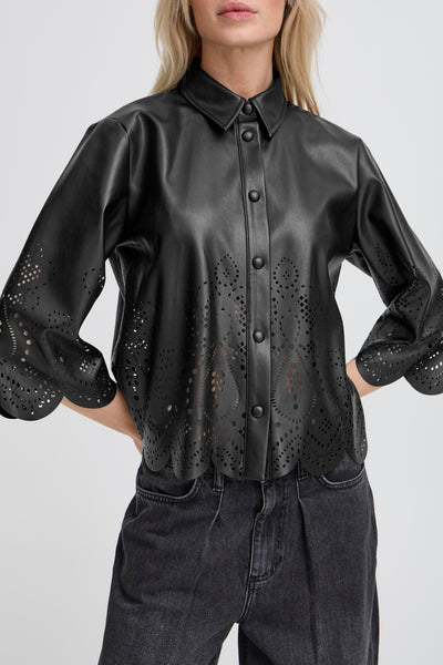 B.Young Densio Faux Leather Lasercut Shirt