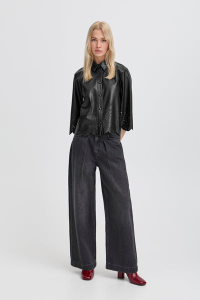 B.Young Densio Faux Leather Lasercut Shirt