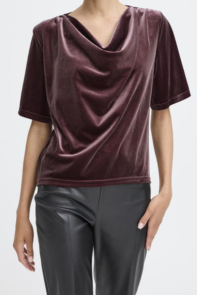 B.Young Perlina Velvet Drape Neck Blouse
