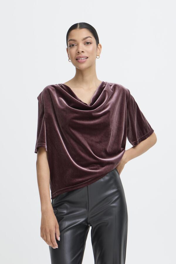 B.Young Perlina Velvet Drape Neck Blouse
