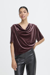 B.Young Perlina Velvet Drape Neck Blouse