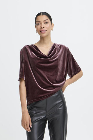B.Young Perlina Velvet Drape Neck Blouse