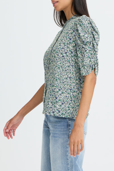 B.Young Gabria Puff Sleeve Floral Button Up Blouse