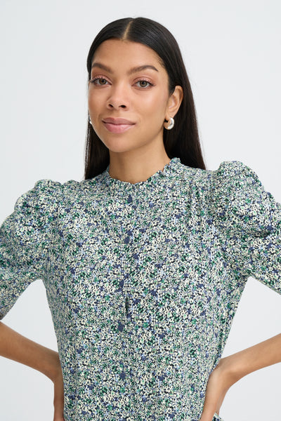 B.Young Gabria Puff Sleeve Floral Button Up Blouse