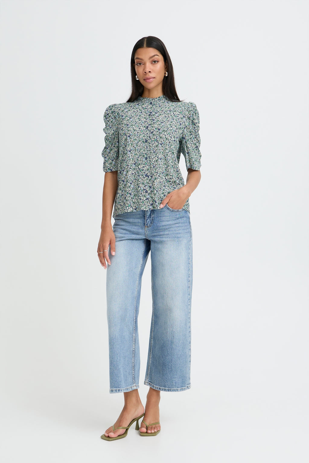 B.Young Gabria Puff Sleeve Floral Button Up Blouse