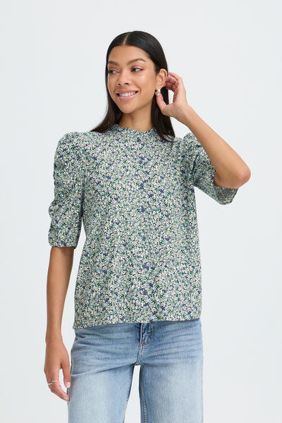 B.Young Gabria Puff Sleeve Floral Button Up Blouse