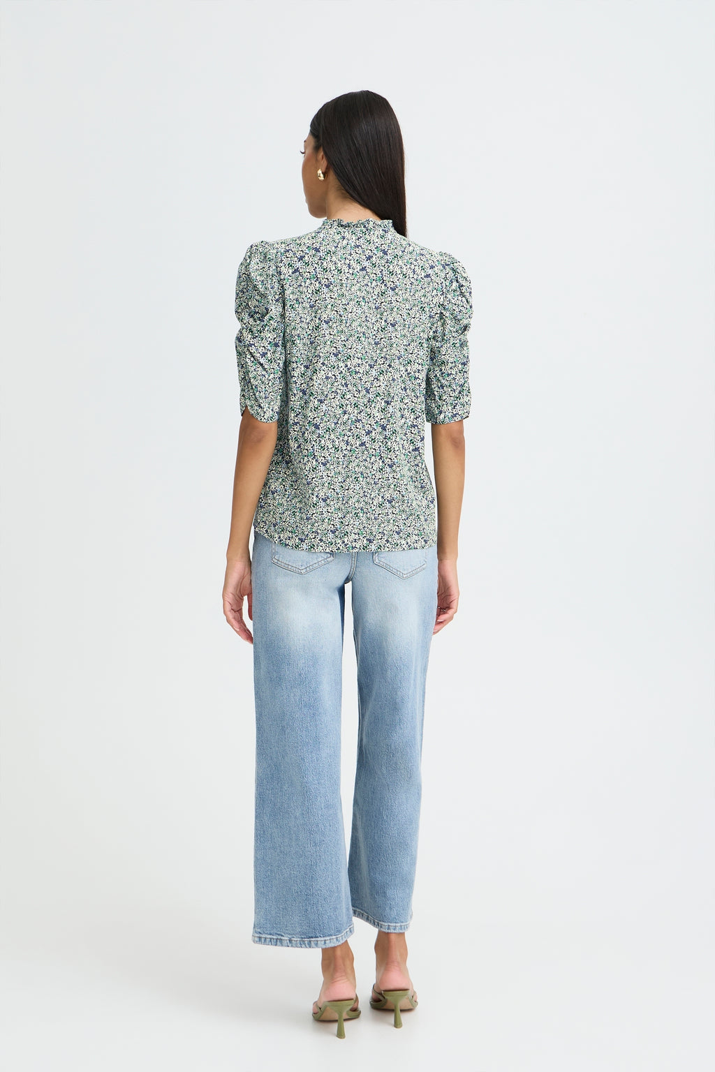B.Young Gabria Puff Sleeve Floral Button Up Blouse