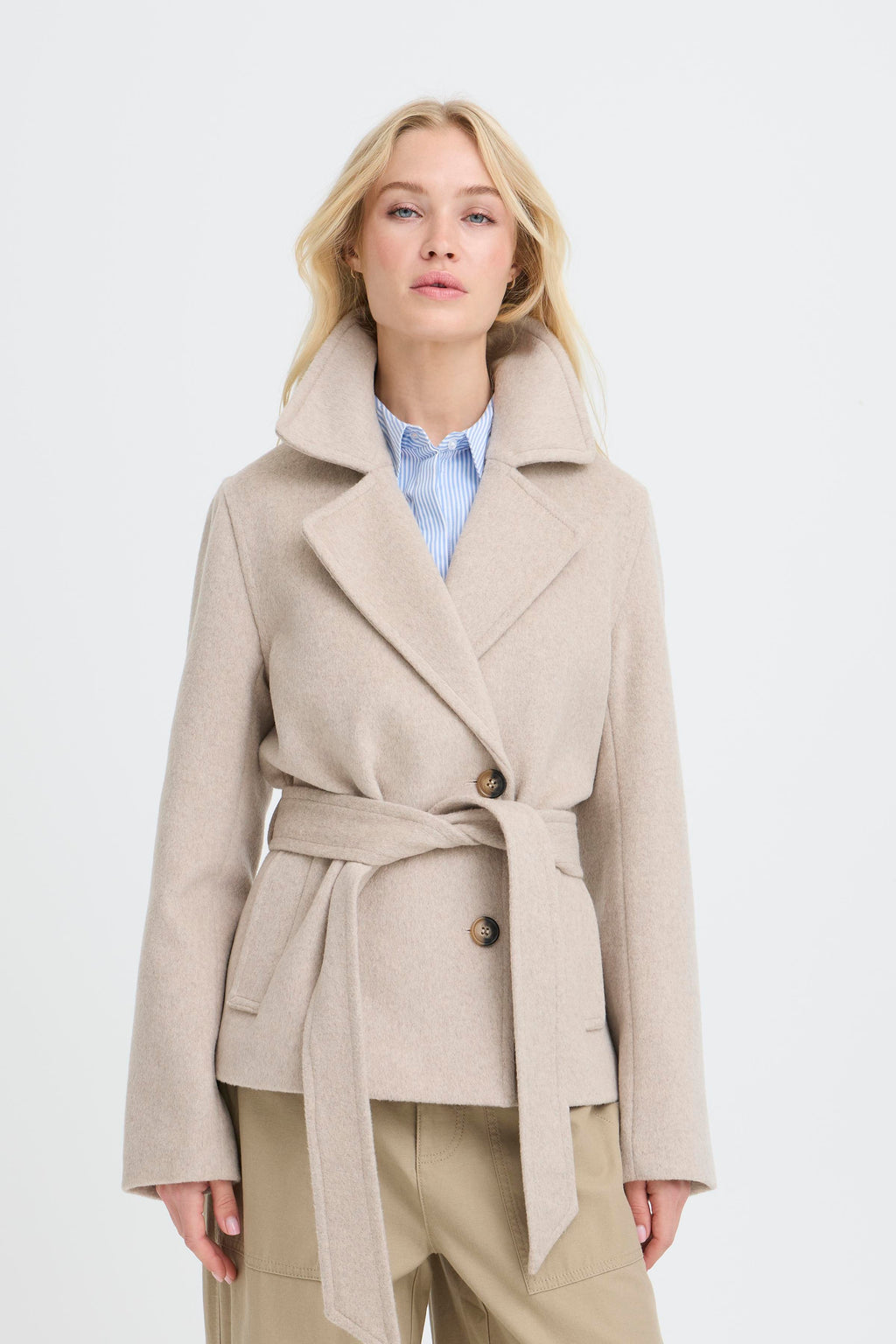 B.Young Bijou Wool Blend Belted Jacket