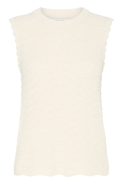 B.Young Nero Scallop Sleeveless Knit Top - Cream