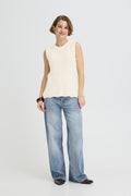 B.Young Nero Scallop Sleeveless Knit Top - Cream