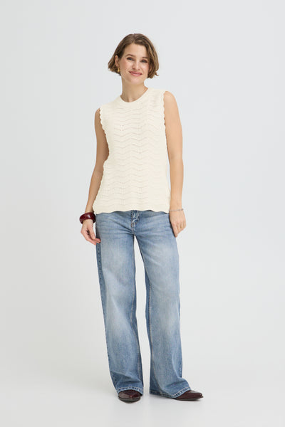 B.Young Nero Scallop Sleeveless Knit Top - Cream