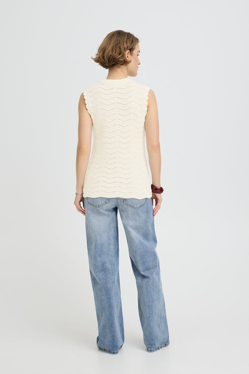 B.Young Nero Scallop Sleeveless Knit Top - Cream