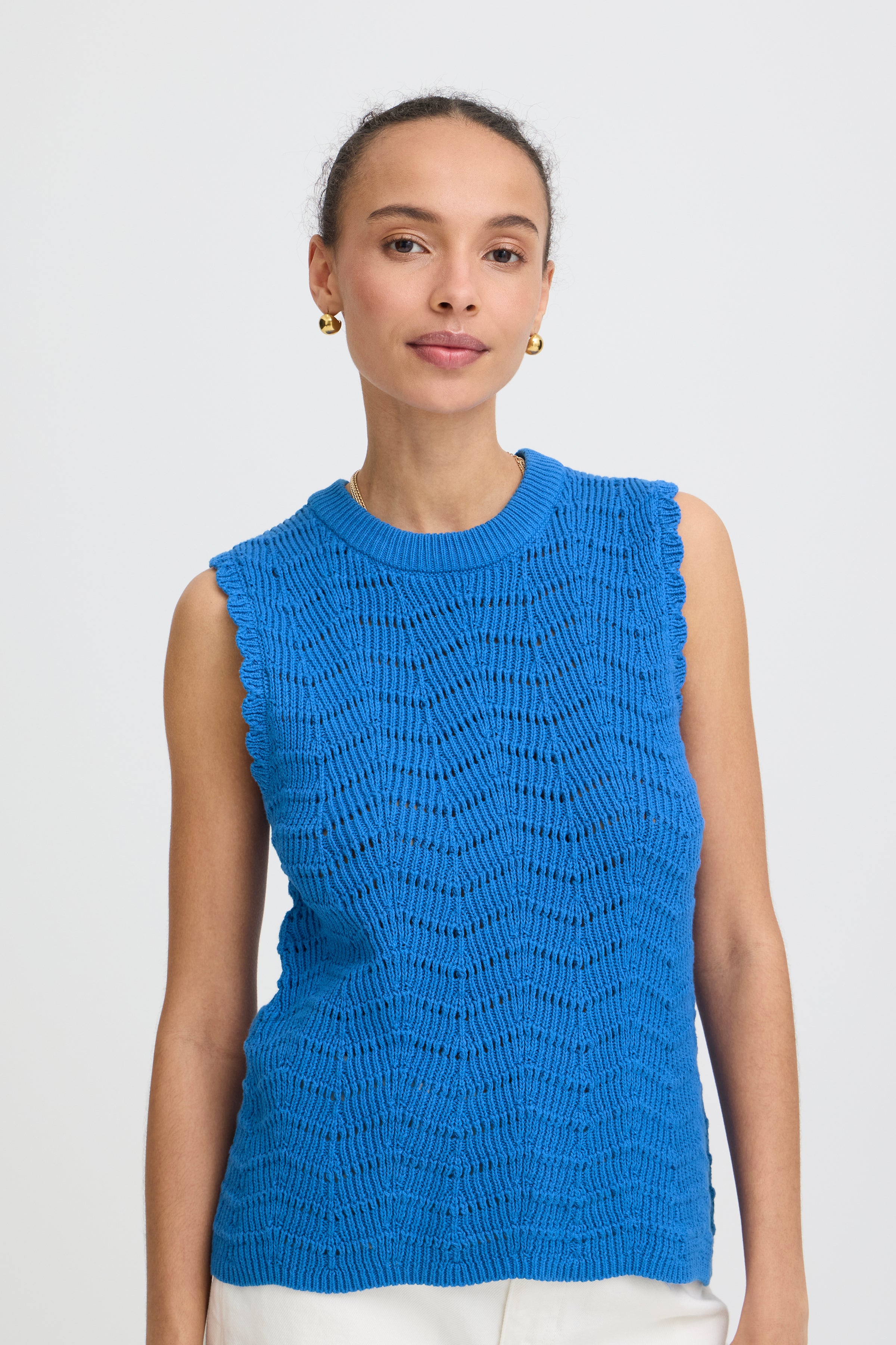 B.Young Nero Scallop Sleeveless Knit Top - Cobalt Blue