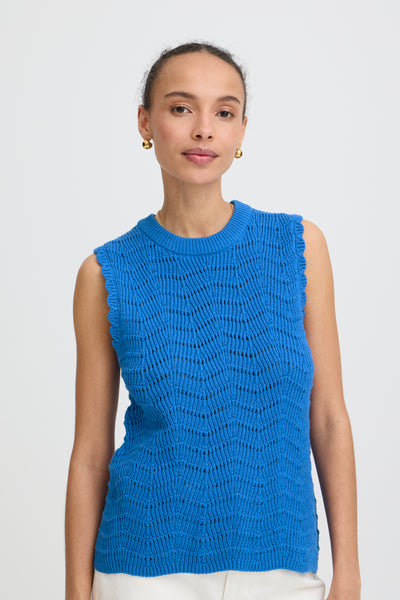 B.Young Nero Scallop Sleeveless Knit Top - Cobalt Blue