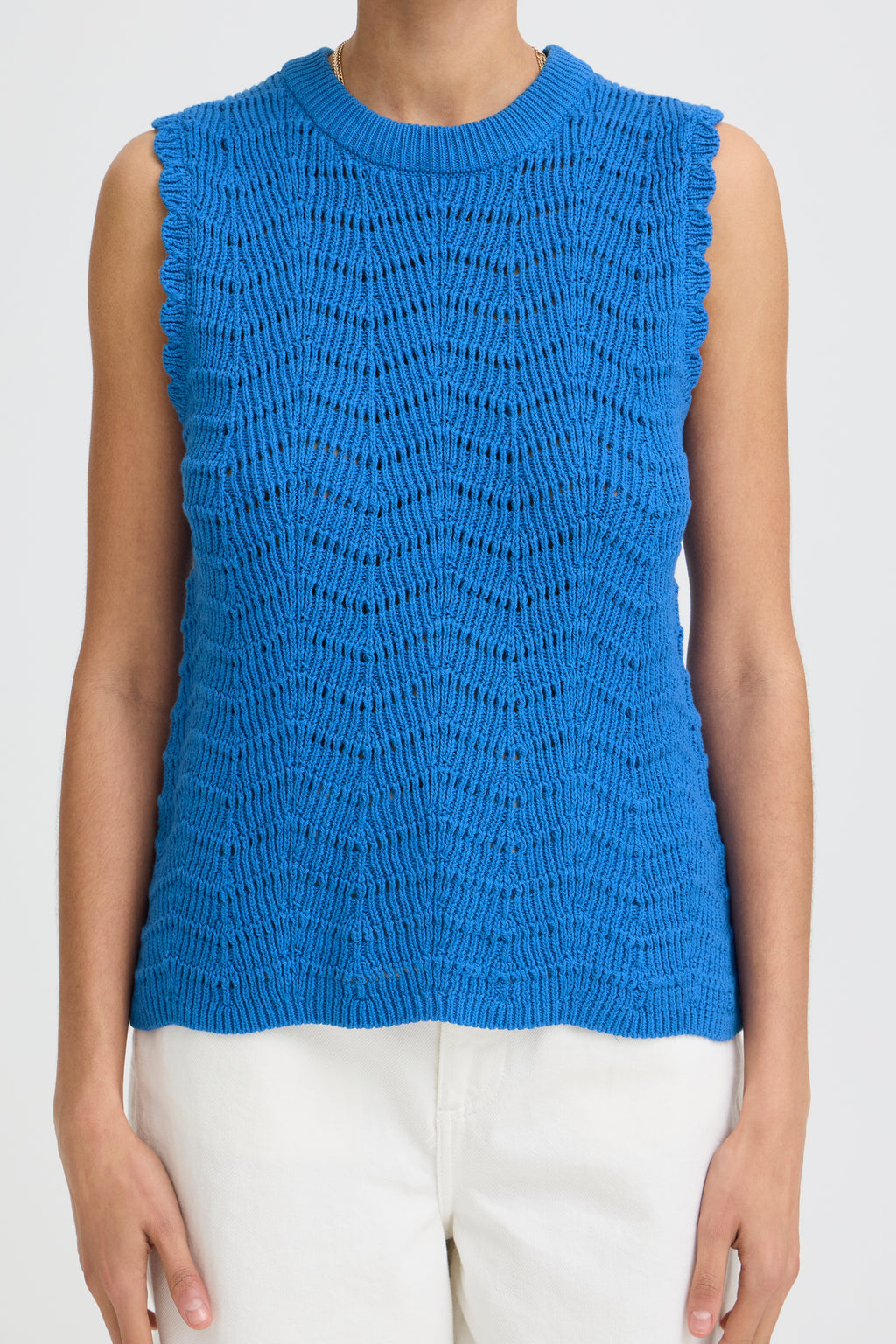 B.Young Nero Scallop Sleeveless Knit Top - Cobalt Blue