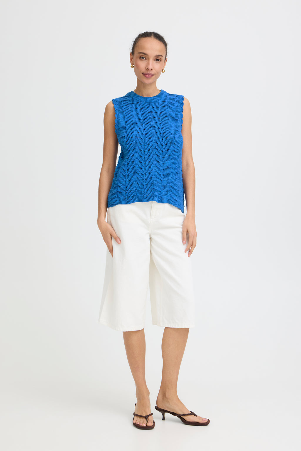 B.Young Nero Scallop Sleeveless Knit Top - Cobalt Blue