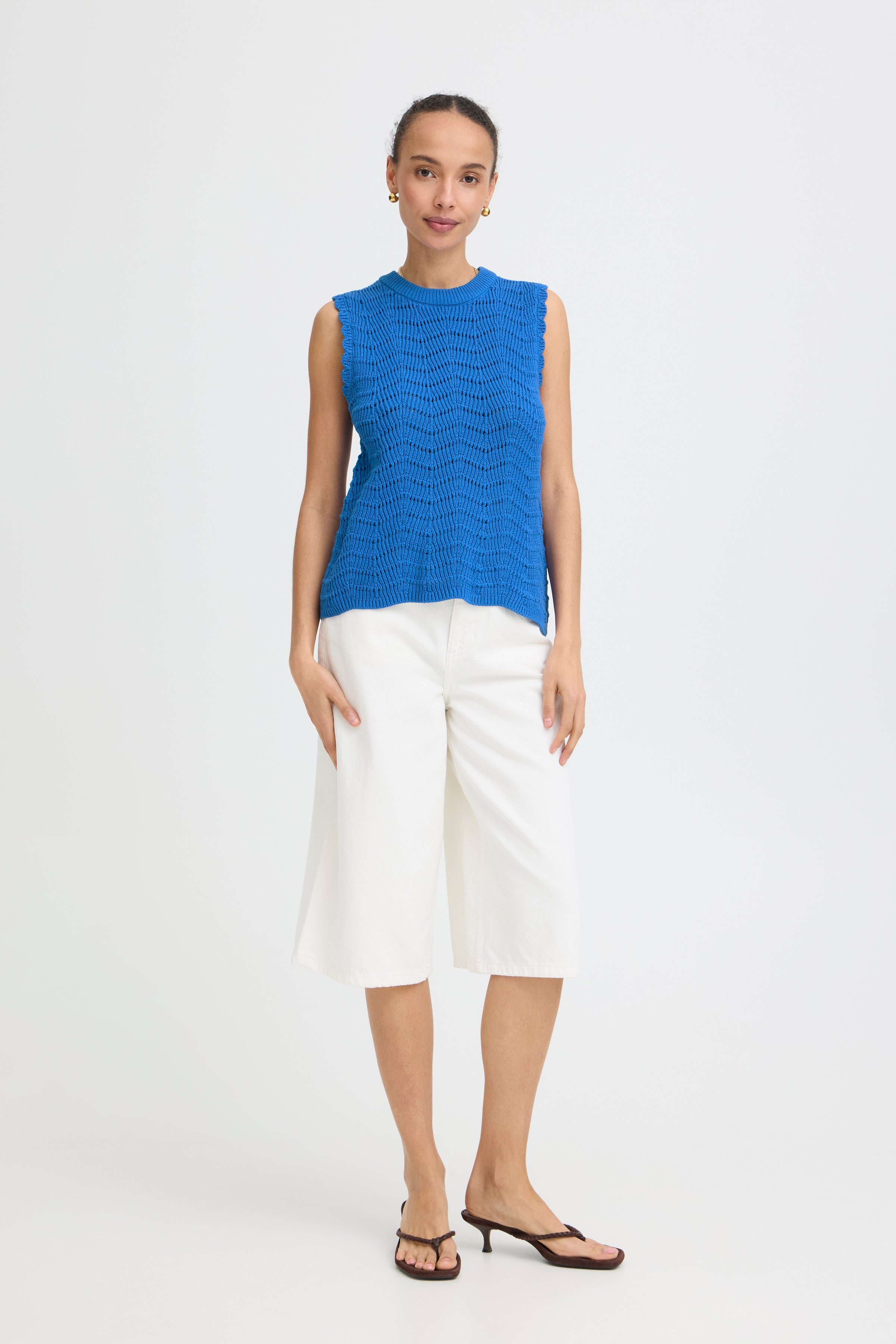 B.Young Nero Scallop Sleeveless Knit Top - Cobalt Blue