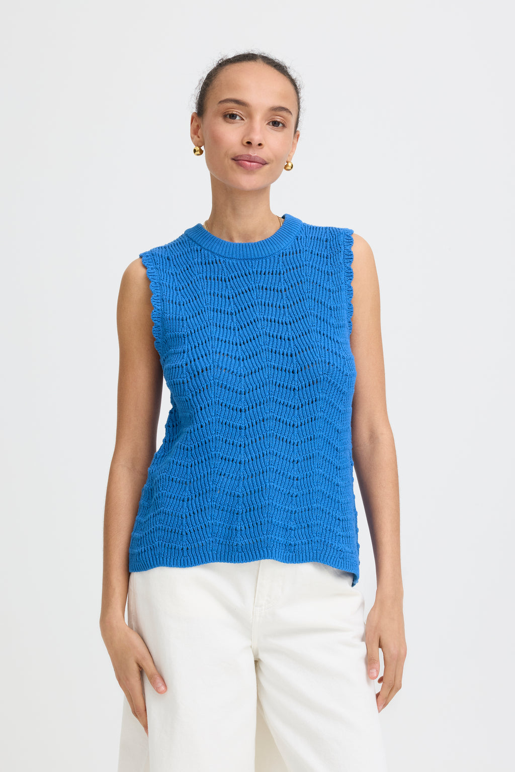 B.Young Nero Scallop Sleeveless Knit Top - Cobalt Blue