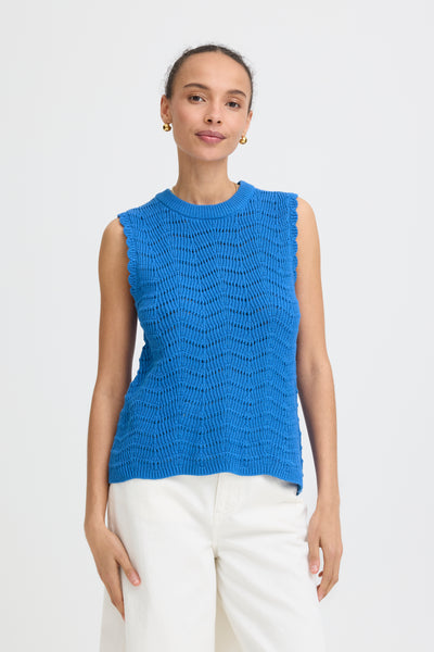 B.Young Nero Scallop Sleeveless Knit Top - Cobalt Blue