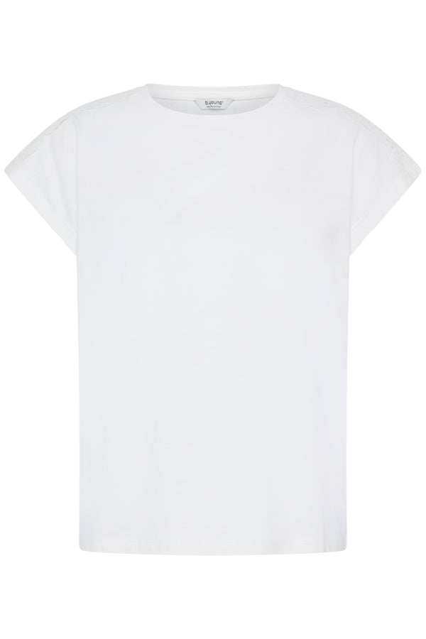 B.Young Prismi Lace Broderie Anglaise Shoulder T-Shirt - Off-White