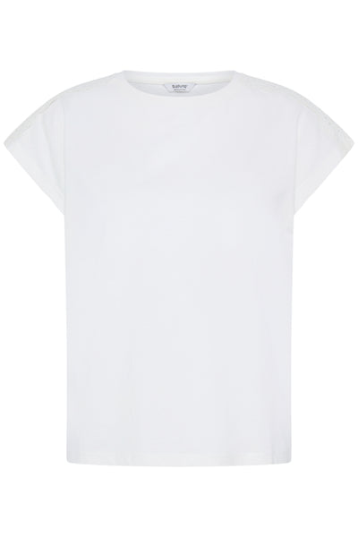 B.Young Prismi Lace Broderie Anglaise Shoulder T-Shirt - Off-White