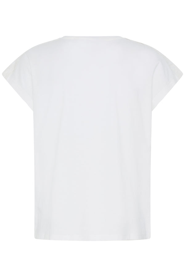 B.Young Prismi Lace Broderie Anglaise Shoulder T-Shirt - Off-White
