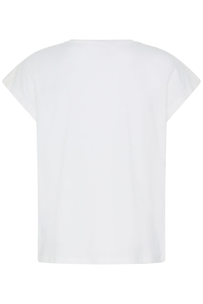 B.Young Prismi Lace Broderie Anglaise Shoulder T-Shirt - Off-White