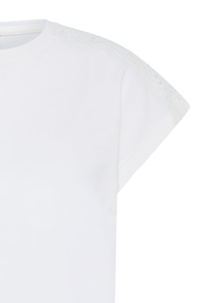 B.Young Prismi Lace Broderie Anglaise Shoulder T-Shirt - Off-White