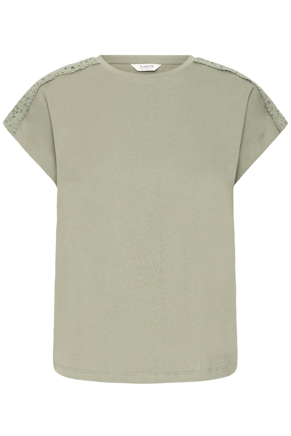 B.Young Prismi Lace Broderie Anglaise Shoulder T-Shirt - Green