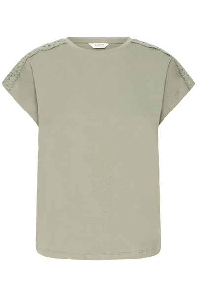 B.Young Prismi Lace Broderie Anglaise Shoulder T-Shirt - Green