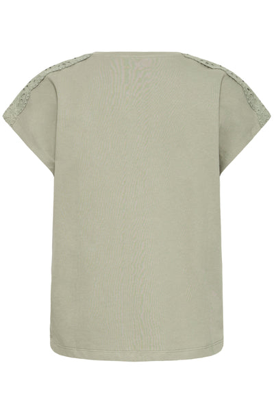 B.Young Prismi Lace Broderie Anglaise Shoulder T-Shirt - Green