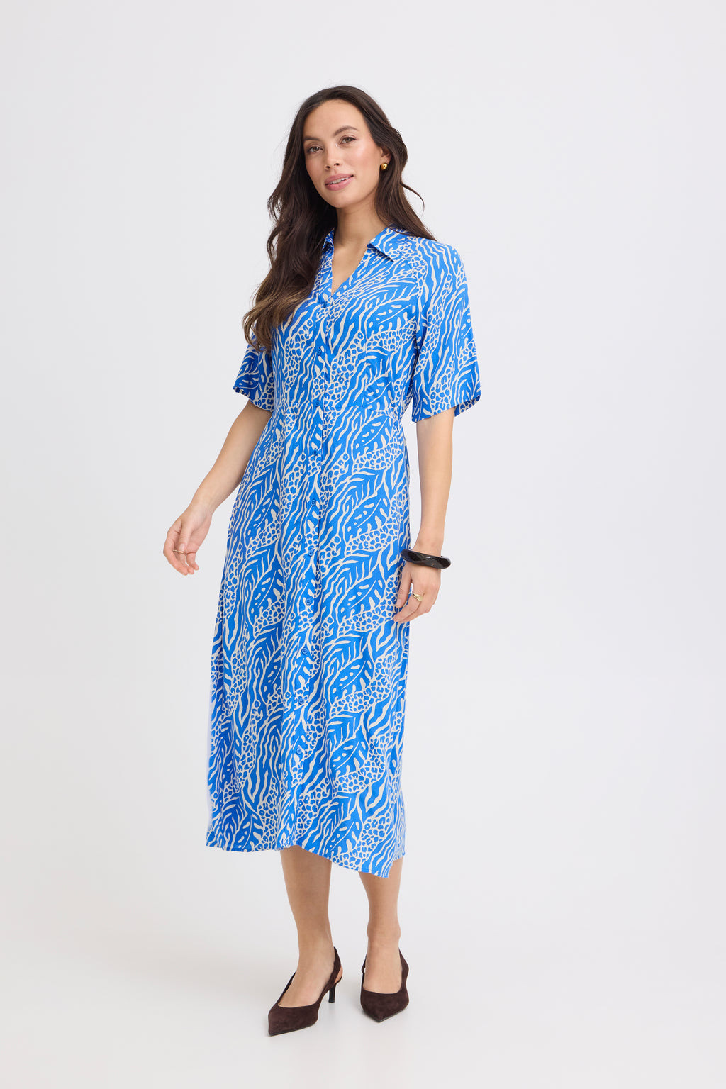 B.Young Mmjoella Abstract Nature Pattern Shirt Dress