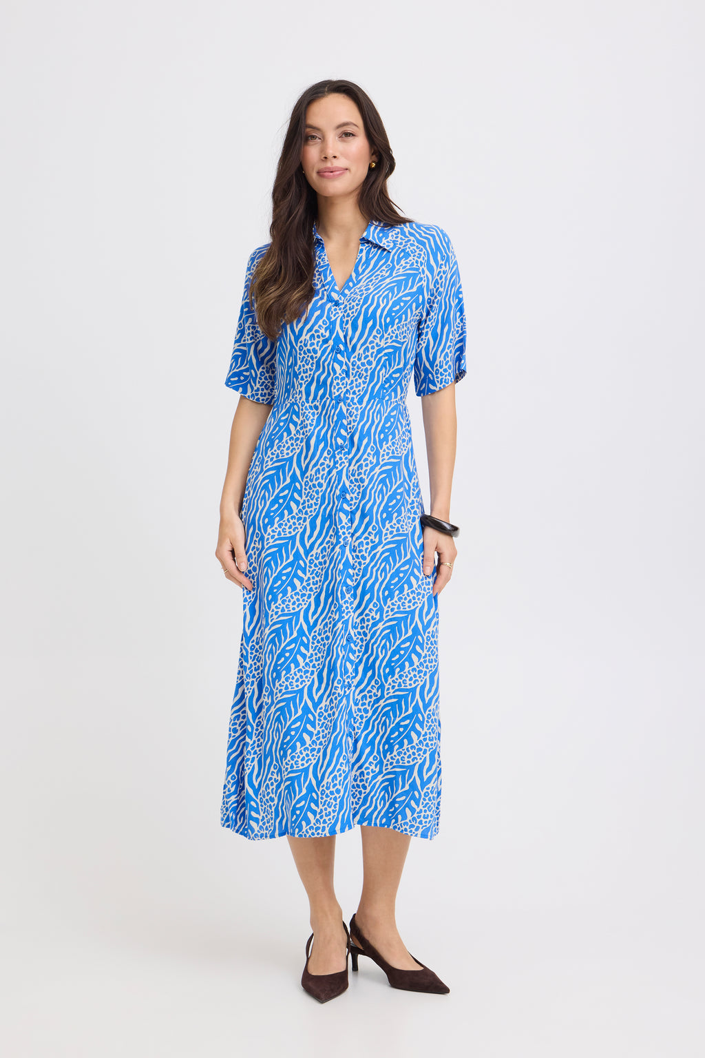 B.Young Mmjoella Abstract Nature Pattern Shirt Dress