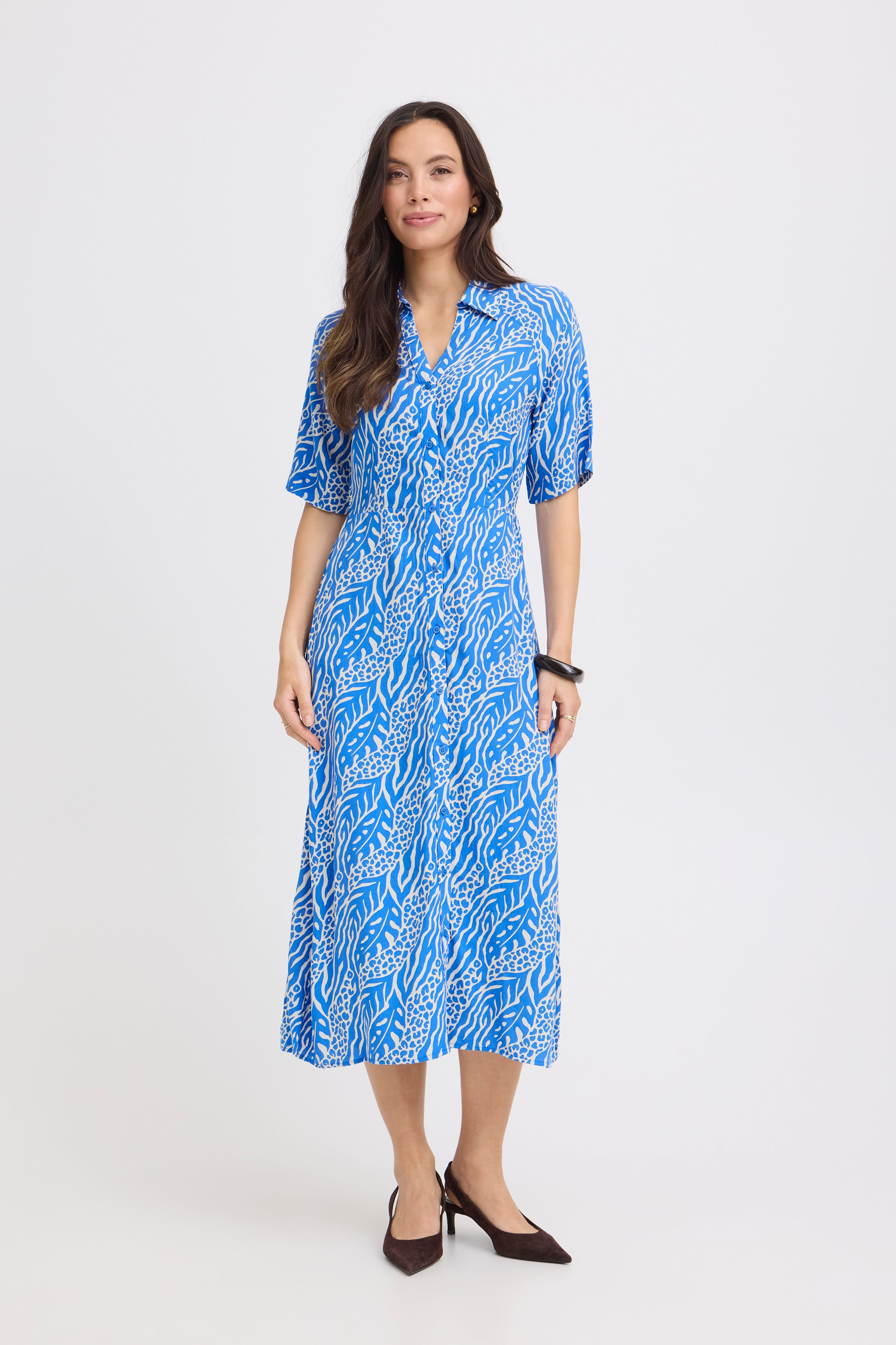 B.Young Mmjoella Abstract Nature Pattern Shirt Dress
