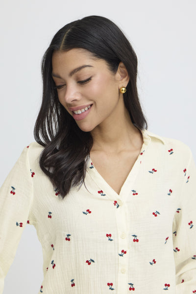 B.Young Iberlin Cherry Print Cotton Waffle Shirt