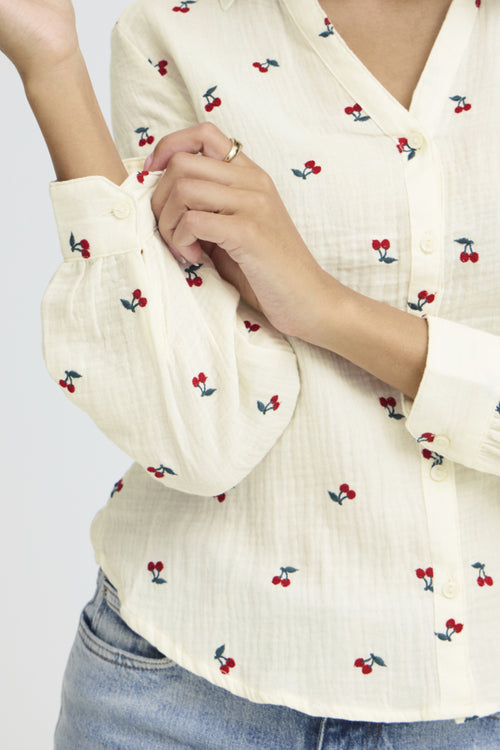 B.Young Iberlin Cherry Print Cotton Waffle Shirt