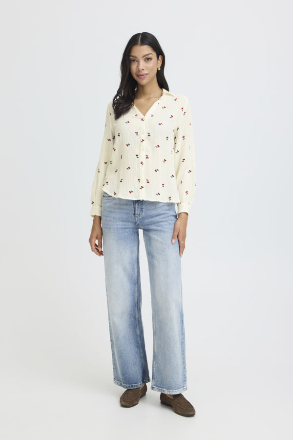 B.Young Iberlin Cherry Print Cotton Waffle Shirt