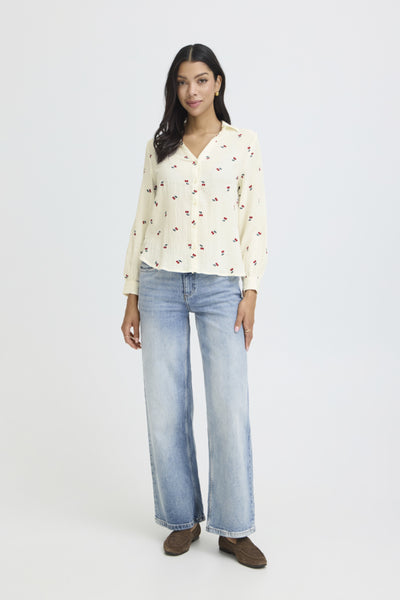 B.Young Iberlin Cherry Print Cotton Waffle Shirt