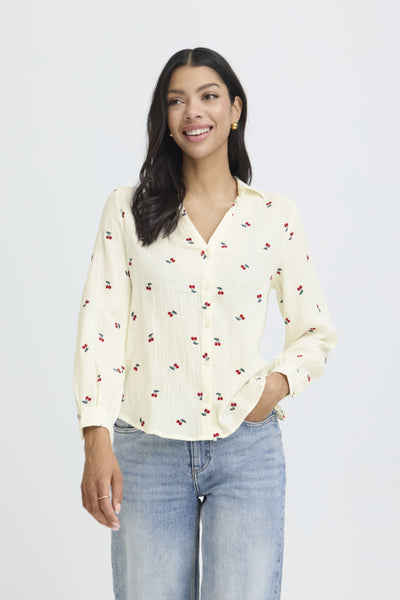 B.Young Iberlin Cherry Print Cotton Waffle Shirt