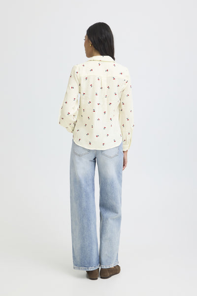 B.Young Iberlin Cherry Print Cotton Waffle Shirt