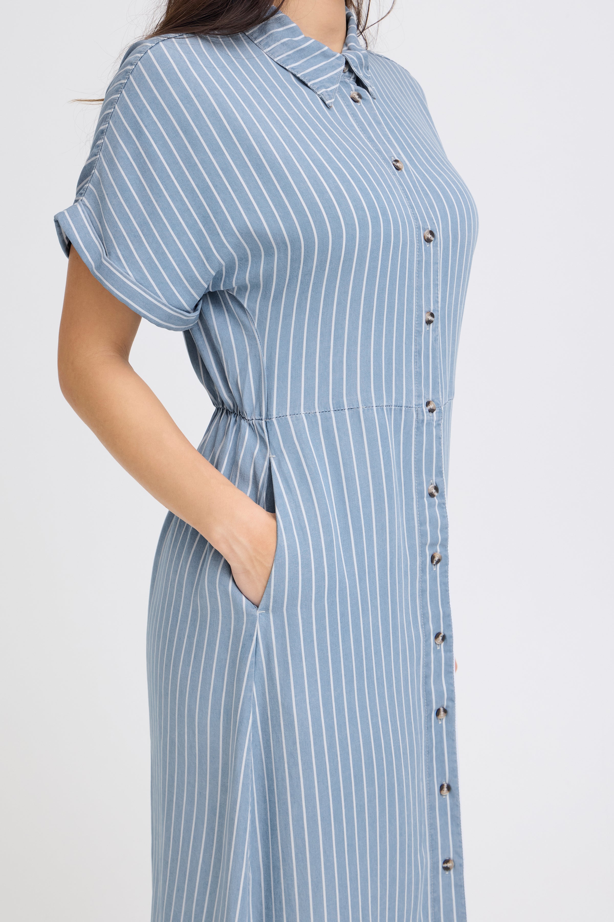 B.Young Kosmo Stripe Button Front Shirt Dress