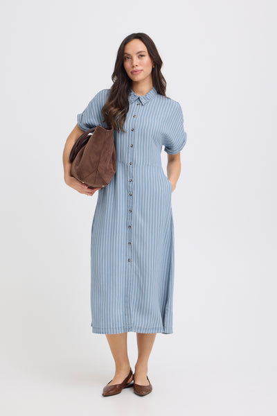 B.Young Kosmo Stripe Button Front Shirt Dress