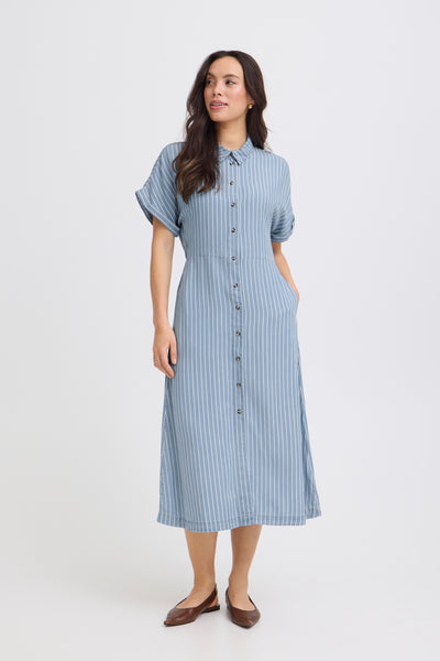 B.Young Kosmo Stripe Button Front Shirt Dress