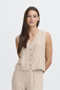 B.Young Falakka Linen Blend Stripe Waistcoat