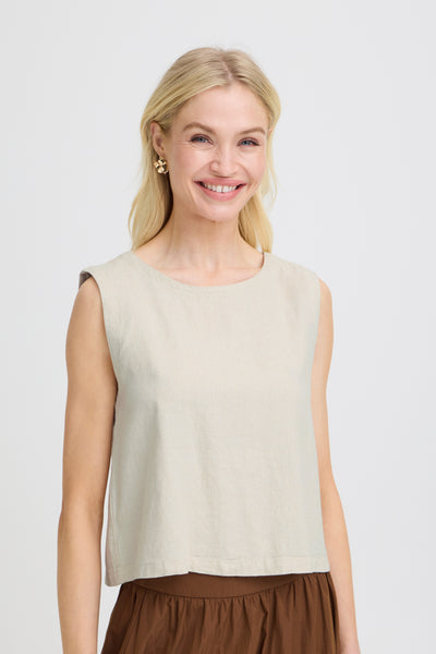B.Young Falakka Linen Blend Button Back Shell Top - Beige