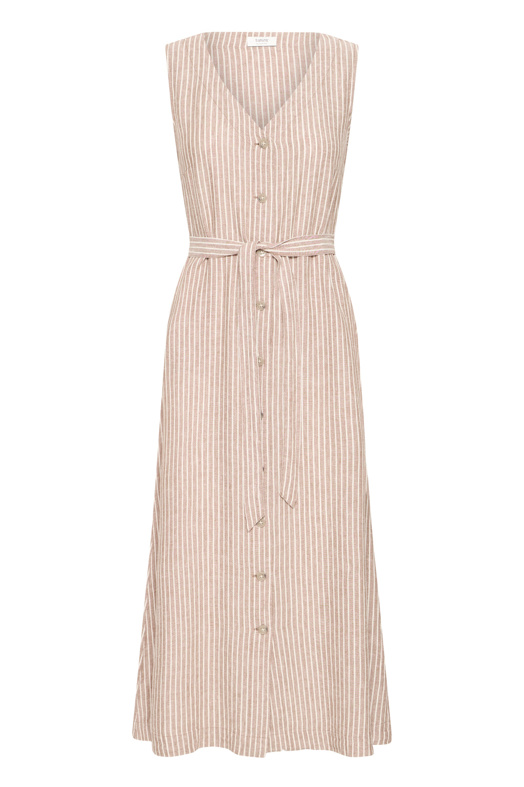 B.Young Falakka Linen Blend Button Stripe Midi Dress