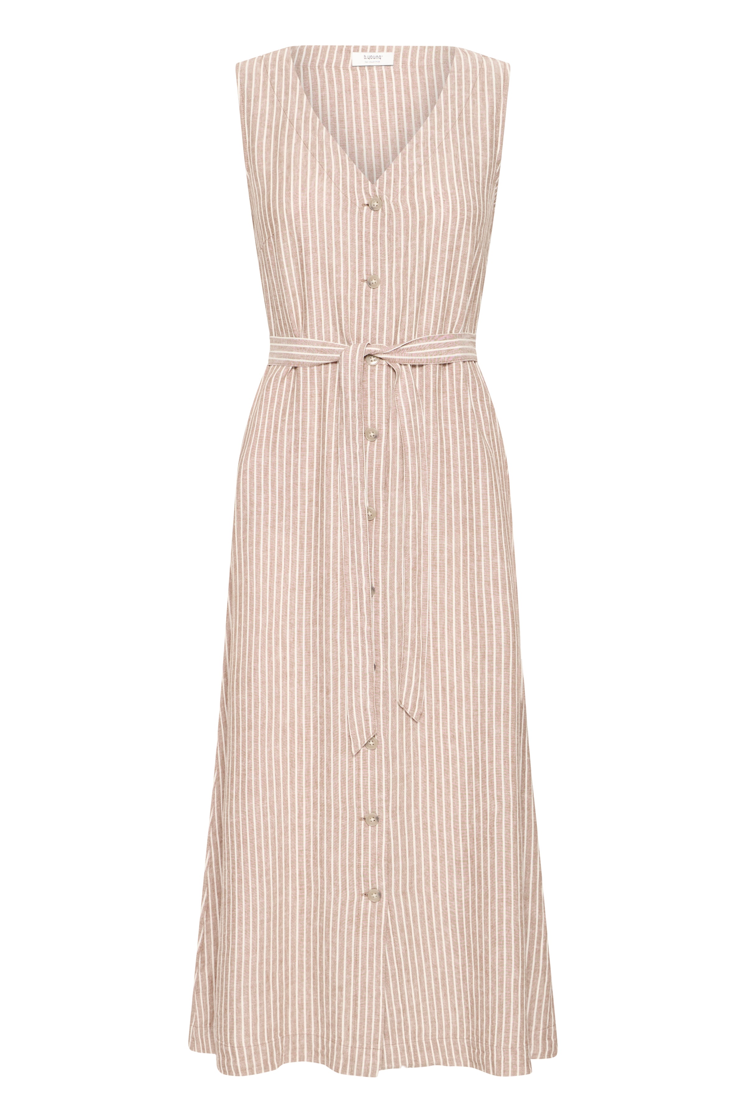B.Young Falakka Linen Blend Button Stripe Midi Dress