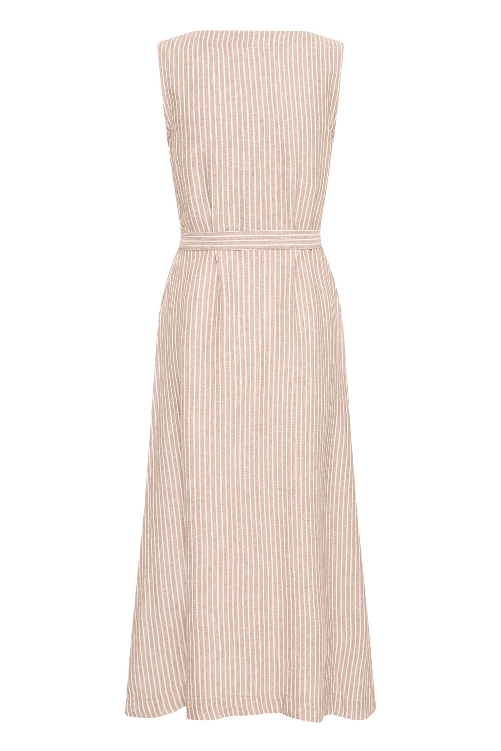 B.Young Falakka Linen Blend Button Stripe Midi Dress