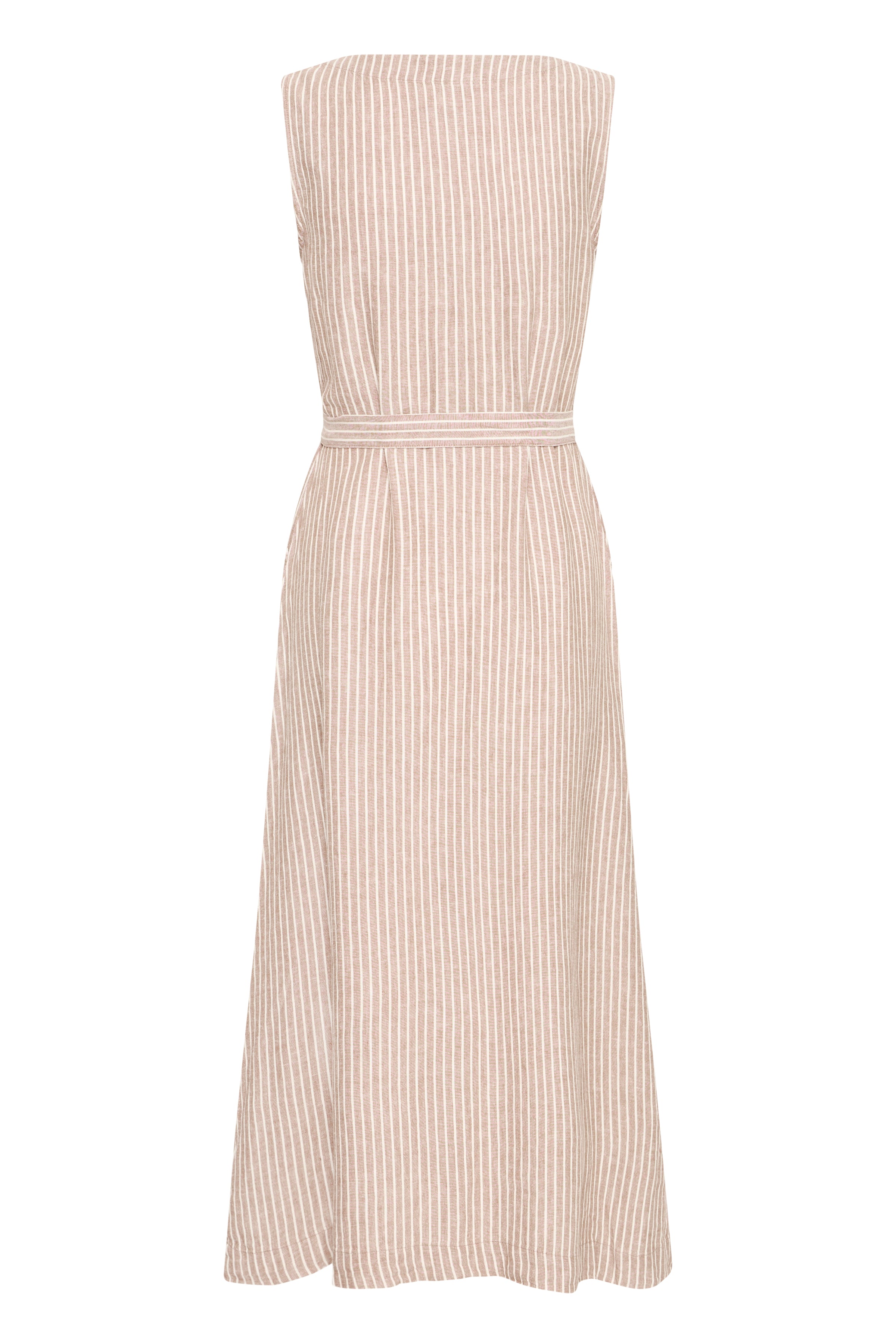 B.Young Falakka Linen Blend Button Stripe Midi Dress