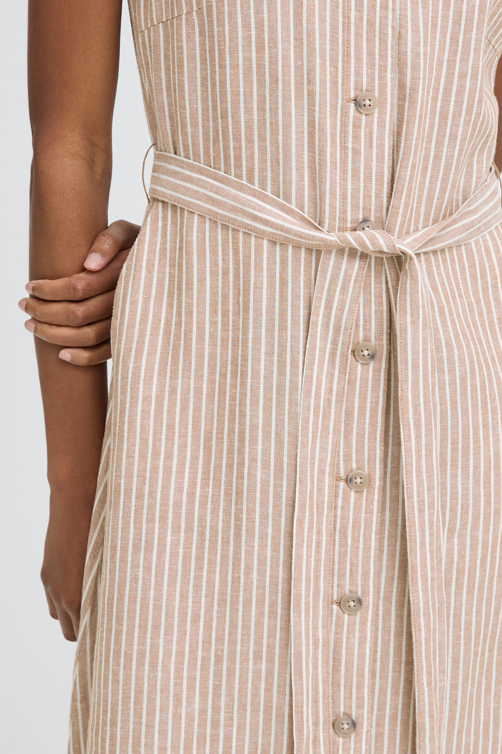B.Young Falakka Linen Blend Button Stripe Midi Dress